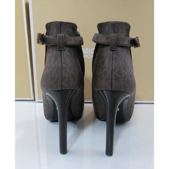 Michael Kors Lawson Open Toe High Heel Buckled Bootie Black / Brown Size 7.5 - Picture 6 of 8